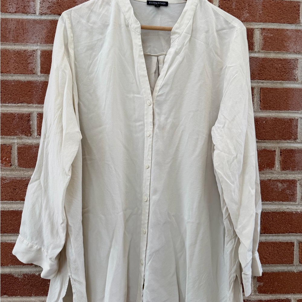 Eileen Fisher Long Ivory Button-Front Tunic Cream X-Large